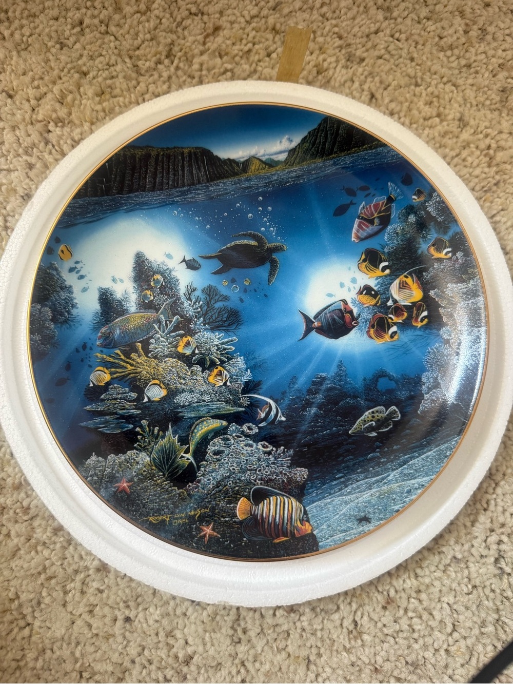 Underwater Ocean Life Decorative Plate - Blue Tropical Fish Design